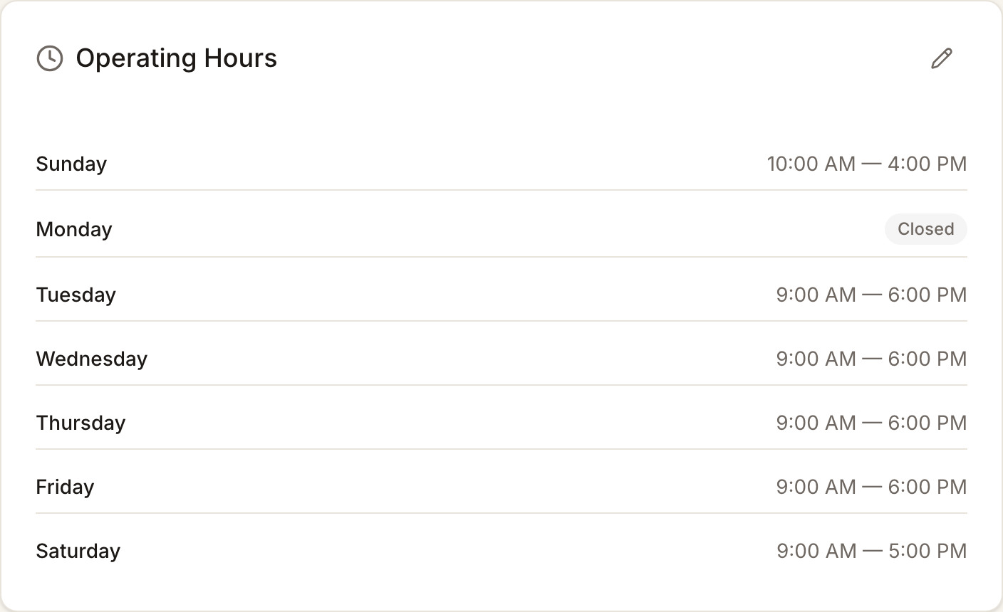 Setting your operating hours in Settings