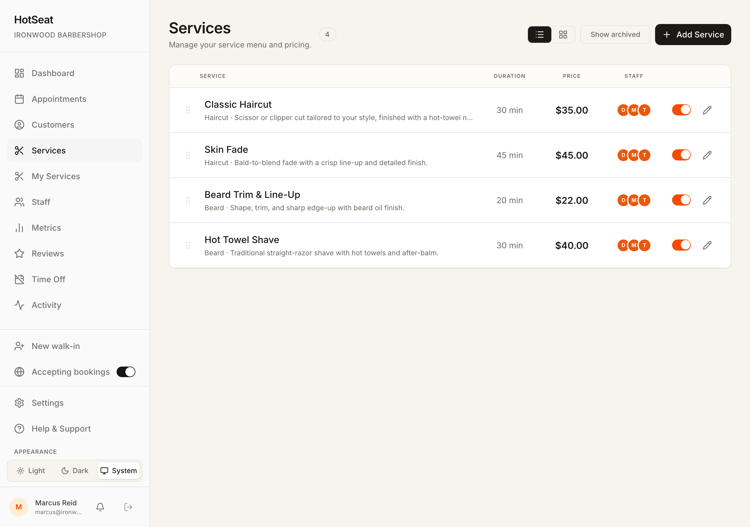 Your services list