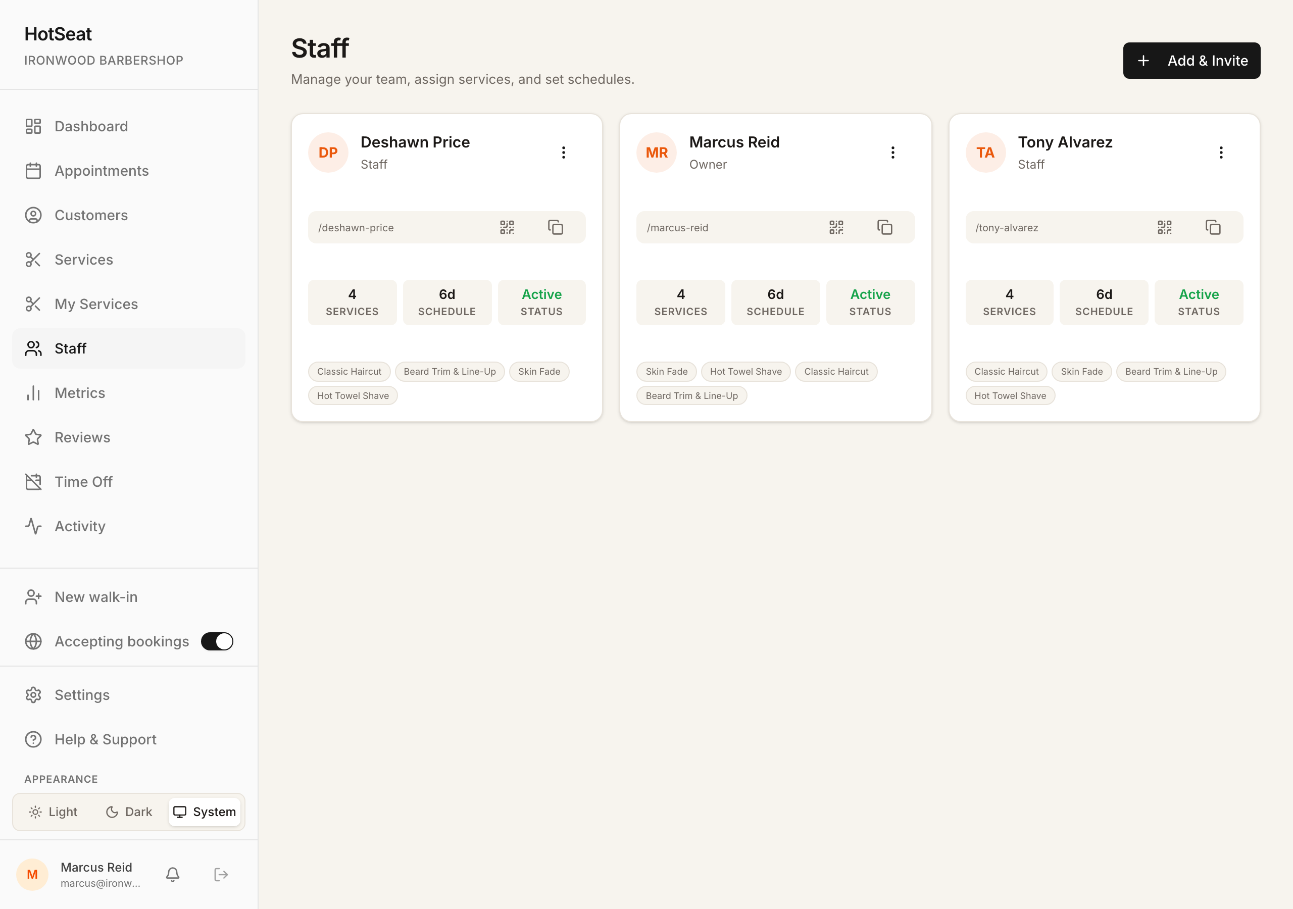 Your team, each with their own booking link