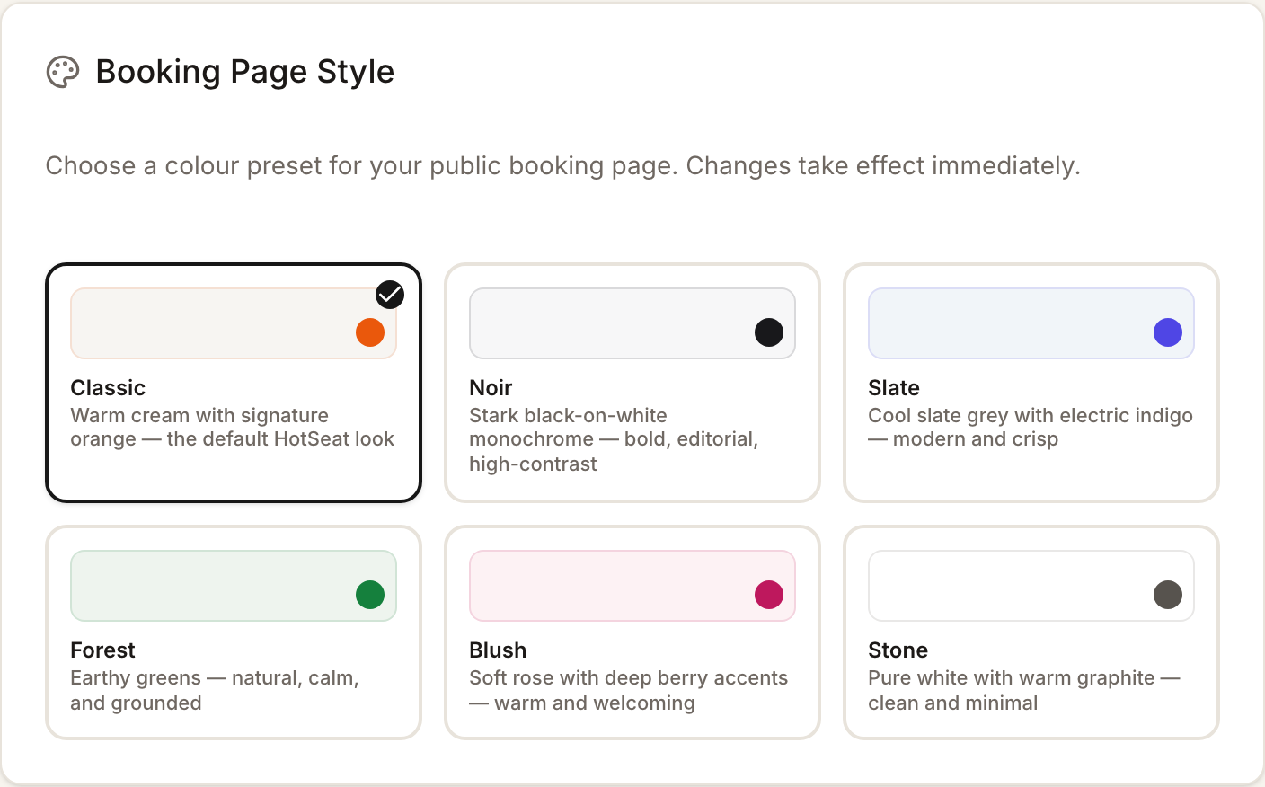 Choosing your booking page colours