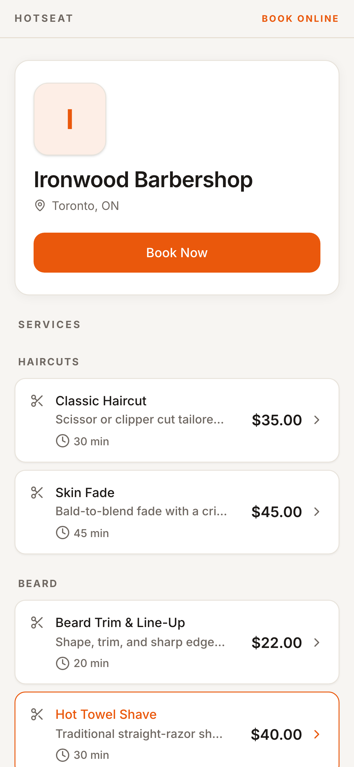 Your booking page on mobile