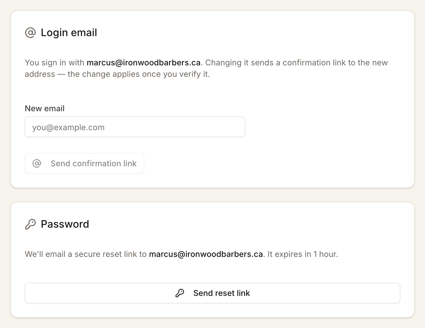 Changing your login email or password